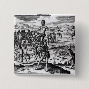 Various Indian Games, from 'Americae' 2 Inch Square Button