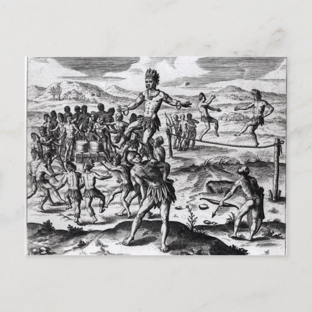 Various Indian Games, from 'Americae' Postcard (Front)