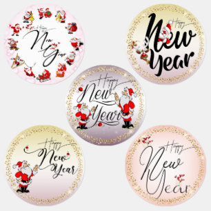 Various labels with dad Noel and happy year