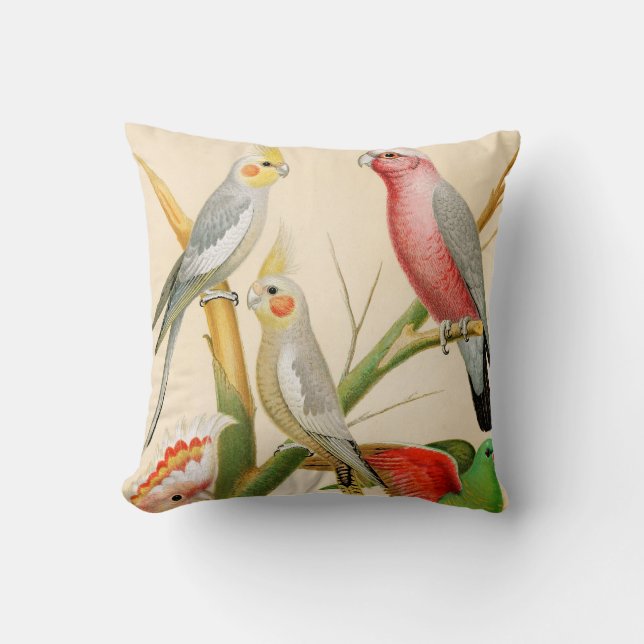 Various parakeets throw pillow (Front)