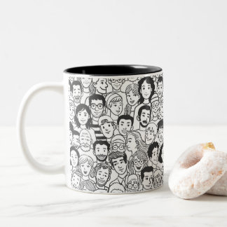 Various people's faces Two-Tone coffee mug