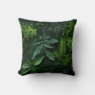 Various plant leaves on a dark background throw pillow