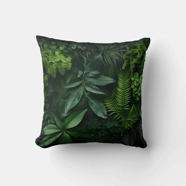 Various plant leaves on a dark background throw pillow (Front)