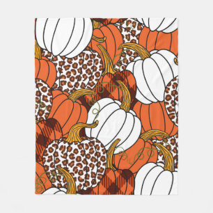 Various pumpkins. Leopard, orange, white and buff Fleece Blanket