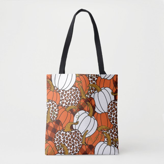  Various pumpkins. Leopard, orange, white and buff Tote Bag (Front)