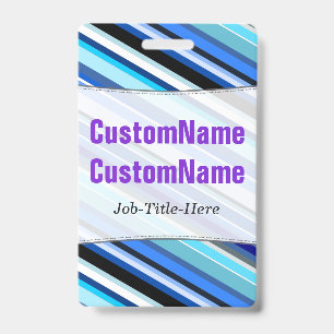 Various Shades of Blue Stripes; Personalized Name Badge