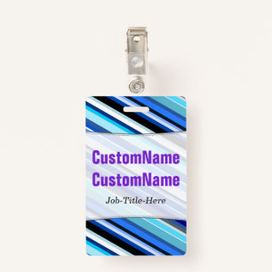 Various Shades of Blue Stripes; Personalized Name Badge
