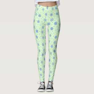 Various Shapes Snowflake Green Pastel Spring Green Leggings