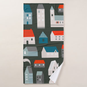 Various small tiny houses. Paper cut style. Flat d Bath Towel
