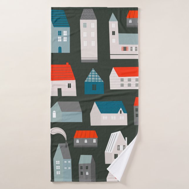 Various small tiny houses. Paper cut style. Flat d Bath Towel (Bath Towel)