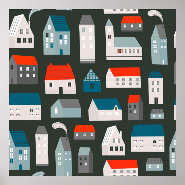Various small tiny houses. Paper cut style. Flat d Poster (Front)