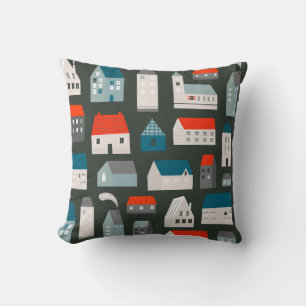 Various small tiny houses. Paper cut style. Flat d Throw Pillow