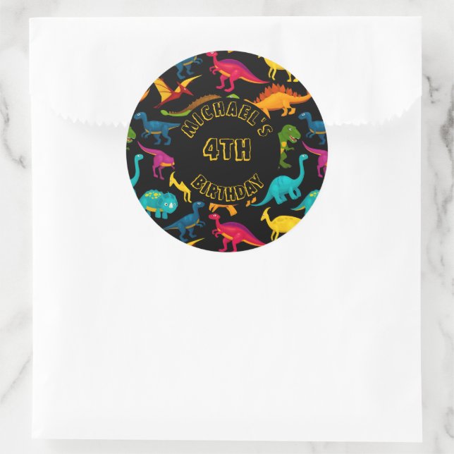 Various Species of Colourful Dinosaurs  Classic Round Sticker (Bag)