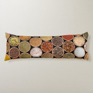 Various spices and food ingredients body pillow