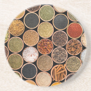 Various spices and food ingredients coaster