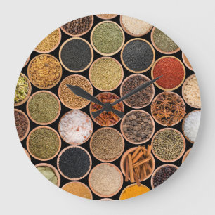 Various spices and food ingredients large clock