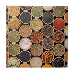 Various spices and food ingredients tile