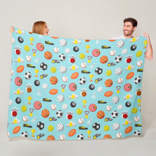 Various sports elements pattern colourful fleece blanket