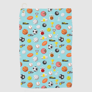 Various sports elements pattern colourful golf towel