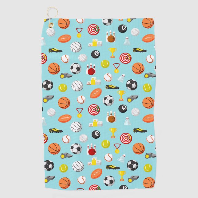 Various sports elements pattern colourful golf towel (Front)