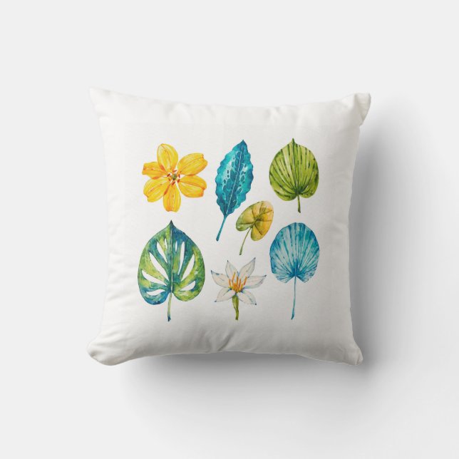 Various tropical flowers leaves throw pillow (Front)