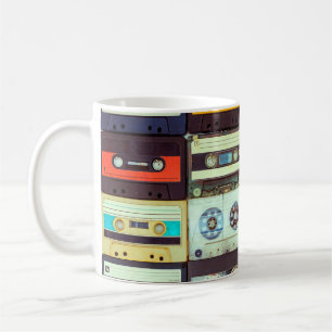 Various vintage audio cassettes coffee mug
