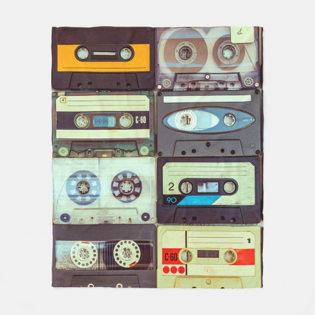Various vintage audio cassettes fleece blanket (Front)