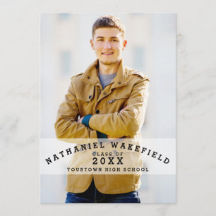 Varsity Grad   Black Text Photo Graduation Party Invitation