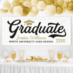 Varsity Graduate Black Gold Script Banner