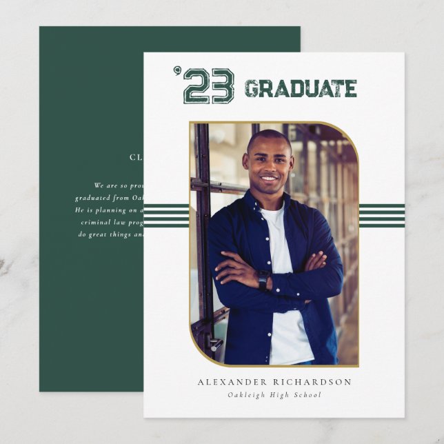 Varsity Letterman | Green & Gold Graduation Photo Announcement (Front/Back)