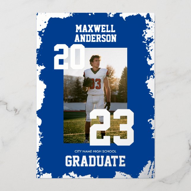 Varsity Navy Sports Graduation Party Invitation (Front)