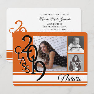 Varsity Orange 2019 Graduation Tri Photo Invitation