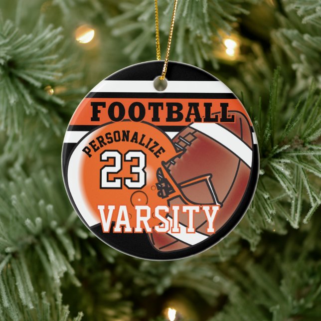 Varsity Orange and Black Football Ceramic Ornament (Tree)