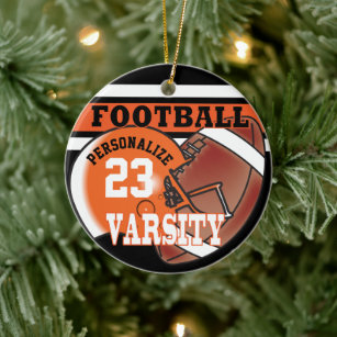 Varsity Orange and Black Football Ceramic Ornament