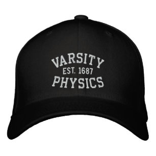 VARSITY, PHYSICS, EST. 1687 black and white Embroidered Hat