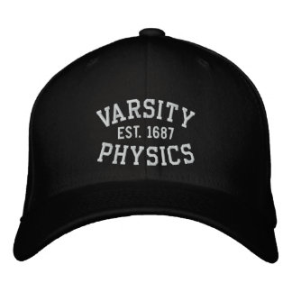 VARSITY, PHYSICS, EST. 1687 black and white Embroidered Hat