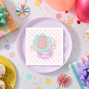 Varsity preppy pastel patch 8th Birthday Napkin