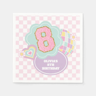 Varsity preppy pastel patch 8th Birthday Napkin
