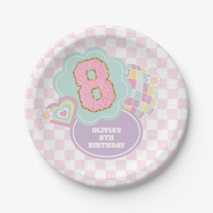 Varsity preppy pastel patch 8th Birthday Paper Plate