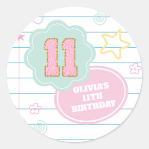 Varsity preppy pastel patch notebook 11th Birthday Classic Round Sticker