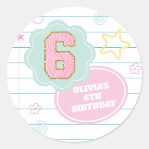 Varsity preppy pastel patch notebook 6th Birthday Classic Round Sticker