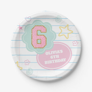 Varsity preppy pastel patch notebook 6th Birthday Paper Plate