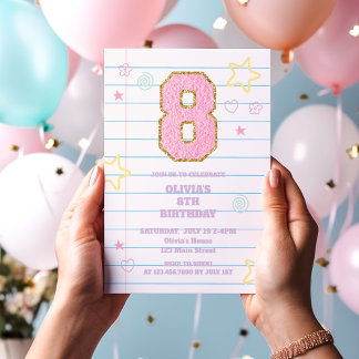 Varsity preppy pastel patch notebook 8th Birthday Invitation