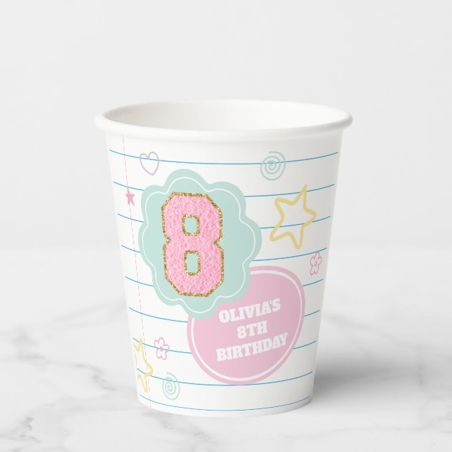 Varsity preppy pastel patch notebook 8th Birthday Paper Cups (Front)