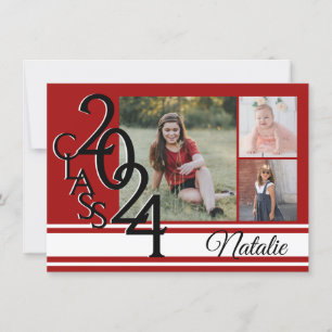 Varsity Red 2024 Graduation Tri Photo Invitation