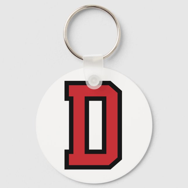 Varsity Sport | Letter D | Red Black Keychain (Front)