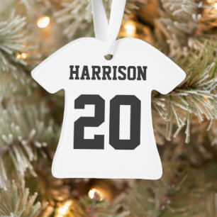 Varsity sports black white custom name number ornament