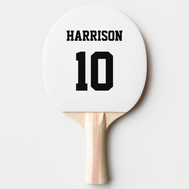 Varsity sports black white custom name number ping pong paddle (Front)