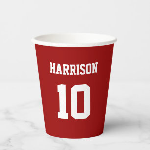 Varsity sports crimson red jersey name number paper cups