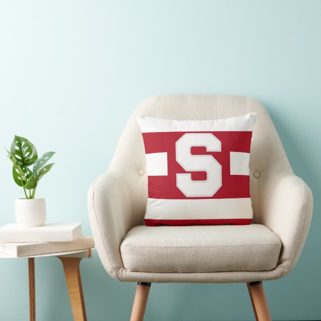 Varsity Stripe Red Custom Initial Throw Pillow (Chair)